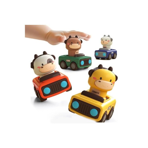 4-Pack Push Animal Racing Car Set, Push-Pull Inertia Car Toy for 1-Year-Old Boy Birthday Gift