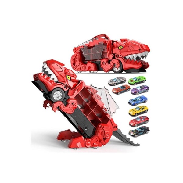 Dinosaur Ultimate Hauler Track Toy for Boys, Transforms into Stomping Dinosaur with Race Track Ultimate Transporter Hauler Toys
