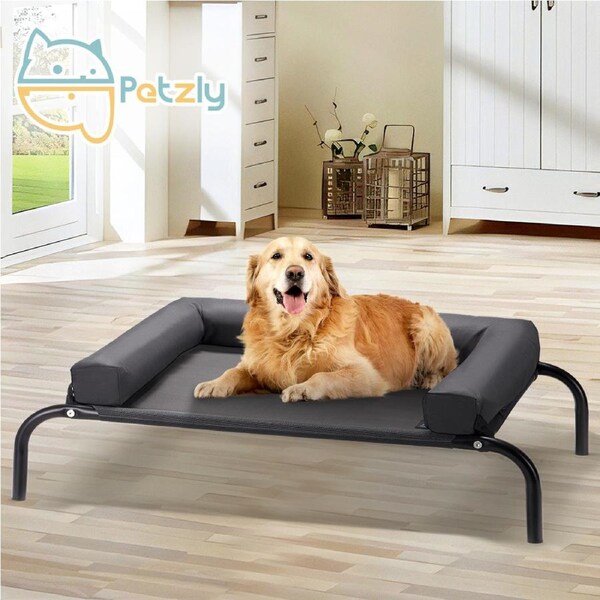 Petzly Cooling Dog Bed with Pillows for Large Dogs Washable Durable Black XLarge
