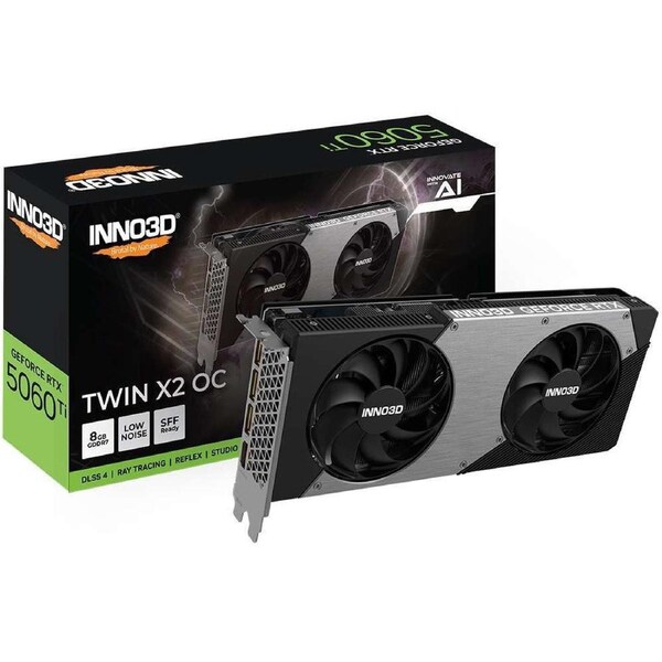INNO3D nVidia GeForce RTX 5060 Ti TWIN X2 OC 8GB GDDR7, 2602MHz Boost Clock, RAM 28Gbps, 3xDP, 1xHDMI N506T2-08D7X-193075N