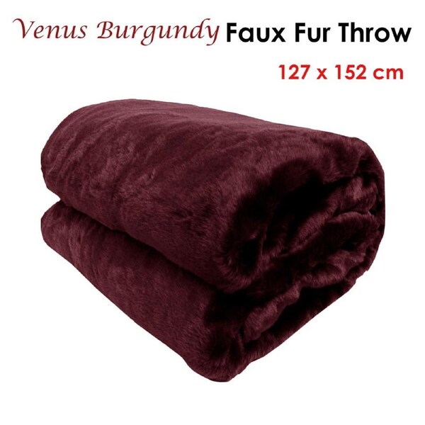 Venus Burgundy Faux Fur Throw Rug 127 x 152 cm