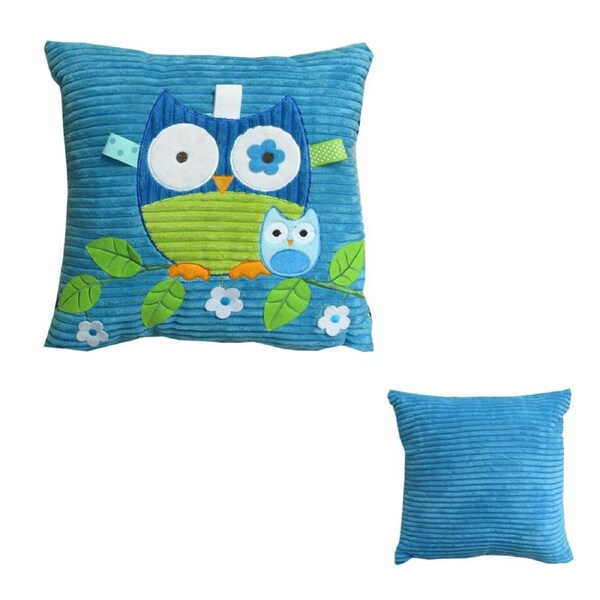 Blue Owl Embroidered Applique Cushion 35x35cm – Decorative Square Throw Pillow