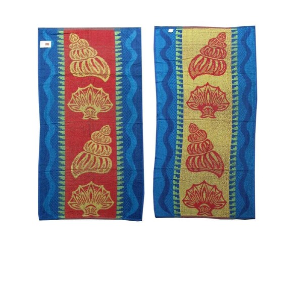 Set of 4 Imperfect Jacquard Terry Beach Towels Sea Shells