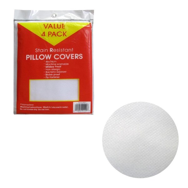 Pack of 4 Stain Resistant Pillow Protectors 46x74cm – Non-Allergic, Zip Closure