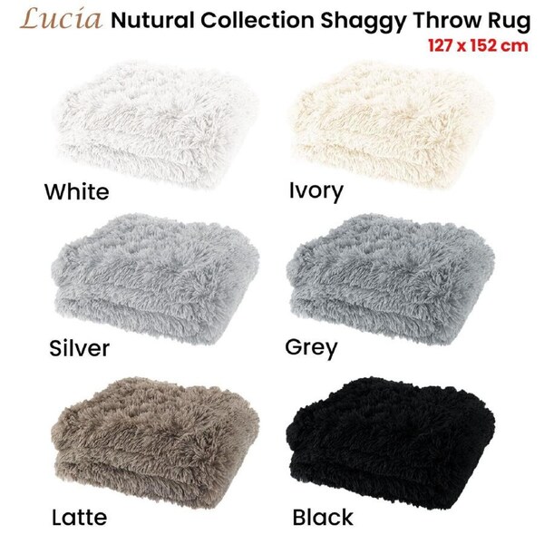 Lucia Nutural Collection Shaggy Throw Rug 127 x 152cm Grey
