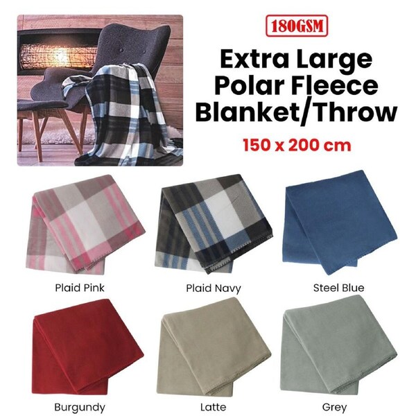 180GSM Extra Large Polar Fleece Throw Blanket 150 x 200cm Steel Blue