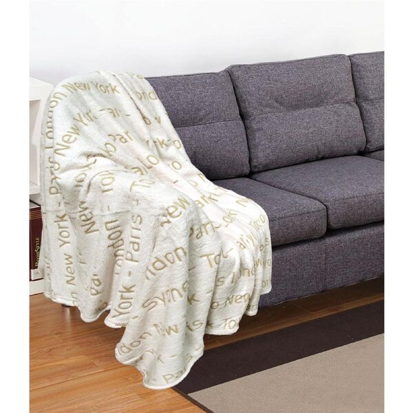 Embossed Print Throw Ivory World Cities