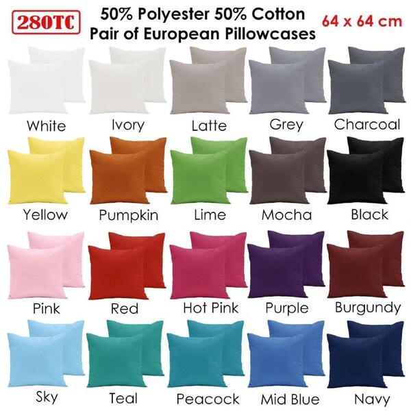 Pair of 280TC Polyester Cotton European Pillowcases White