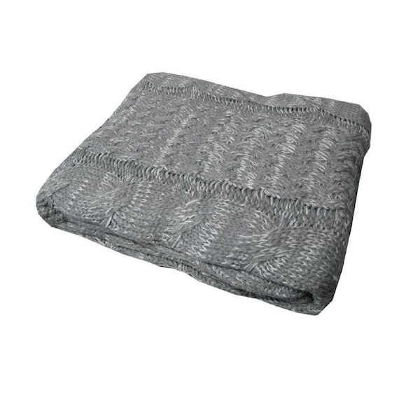 Cable Grey Knitted Throw Rug