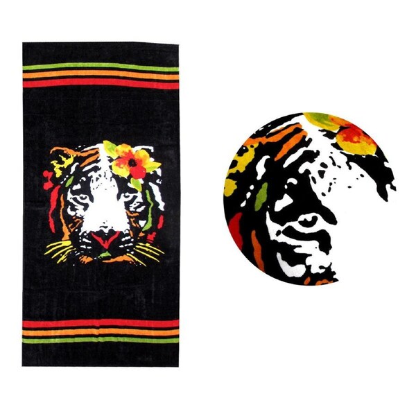 Flor de la Mar Black Cotton Beach Towel