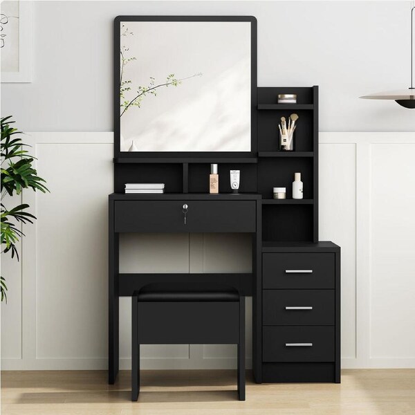 ALFORDSON Dressing Table Stool Set Makeup Mirror Black