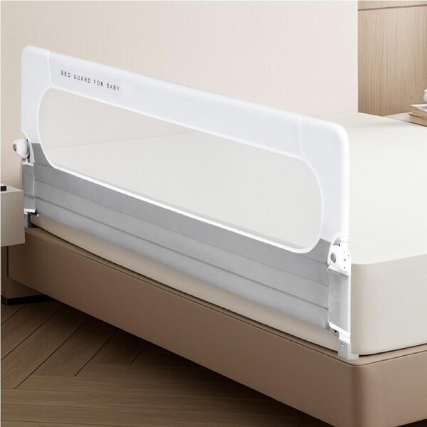 Advwin 200cm Foldable Baby Bed Rail Adjustable Kids Cot Safety Fence Toddler Protect Guard Grey