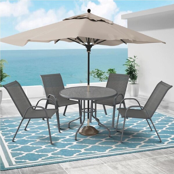ALFORDSON 5PCS Patio Furniture Set Outdoor Dining Round Table and Chairs 90cm Grey