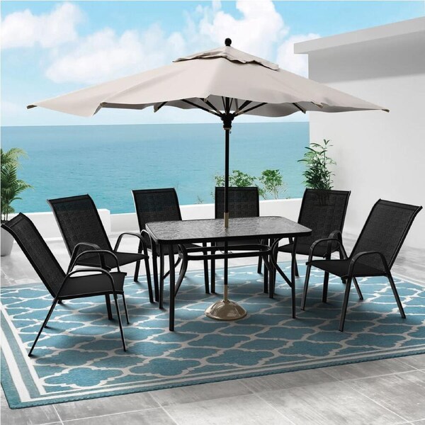 ALFORDSON 7PCS Outdoor Dining Set Table and Chairs Patio Furniture Black