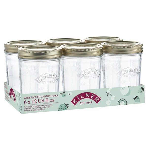 Kilner Wide Mouth Preserve Mason Jars Set of 6 – 350ml Glass Canning Storage Screw Lid
