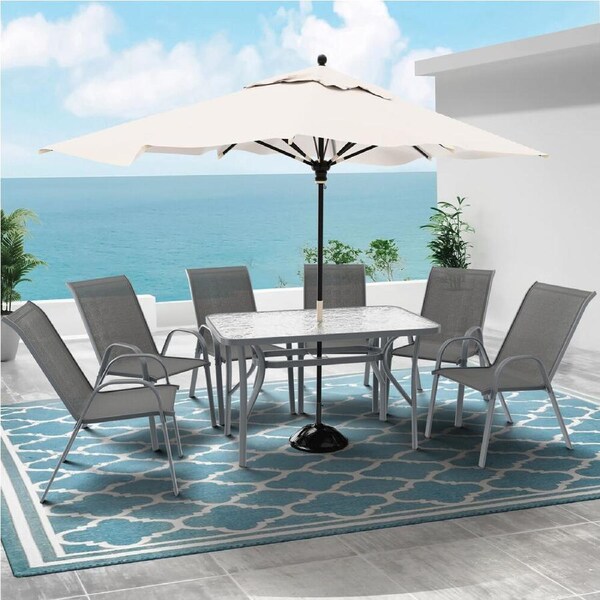 ALFORDSON 7PCS Outdoor Dining Set Table and Chairs Patio Furniture Grey