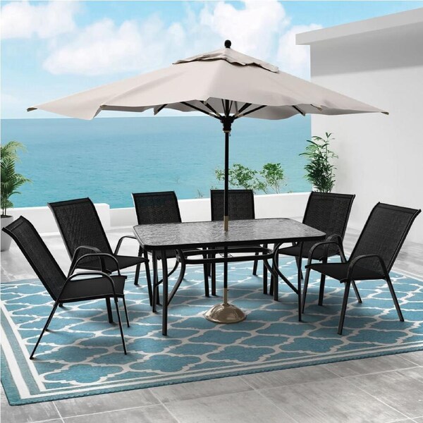 ALFORDSON 7PCS Outdoor Patio Dining Set Table and Chairs Garden Furniture Black