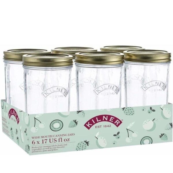 Kilner Wide Mouth Preserve Mason Jars Set of 6 – 500ml Glass Canning Storage Screw Lid