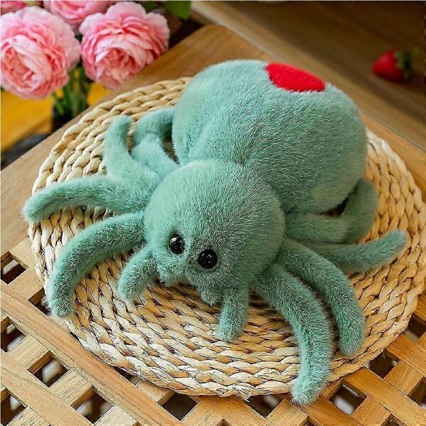 Spider Stuffed Animal - Soft Fur Huggable Green Spider, Adorable Playtime Plush Toy, Cute Animals Cuddle Gift, Super Soft Plush Doll Animal Toy for Ki