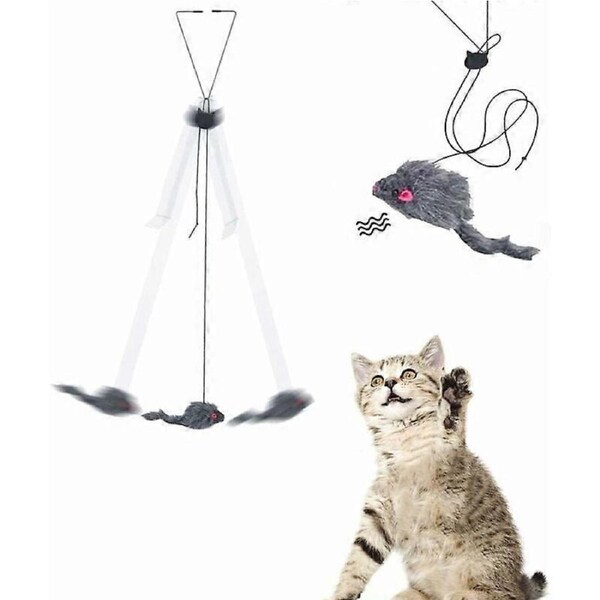Adhesive Hooks for Secure Hanging Cat Toy, Plush Mice Interactive Cat Toys with Elastic Rope for Mental Stimulation and Indoor Cat Entertainment