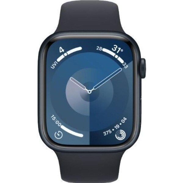 Apple Watch Series 9 - 64GB - Midnight-Aluminum-Sport Band-Midnight - GPS - 45mm - Midnight - Aluminum - Midnight - Sport Band - Medium/Large Size - Rubber - Refurbished (Good Condition)