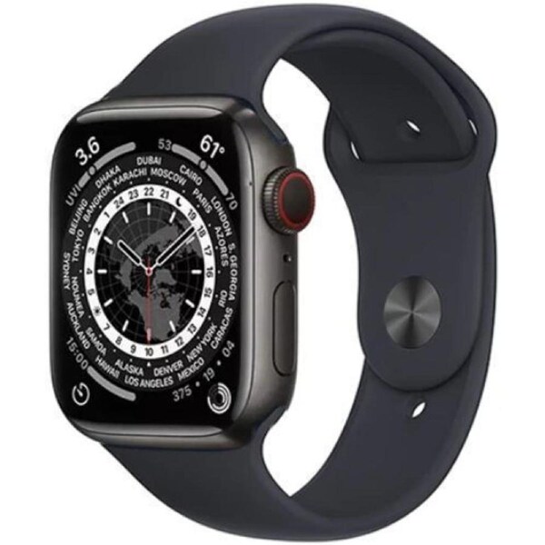 Apple Watch Series 7 - 32GB - Space Black-Titanium-Sport Band-Midnight - Cellular + GPS - 45mm - Space Black - Titanium - Midnight - Sport Band - Rubber - Refurbished (Excellent Condition)