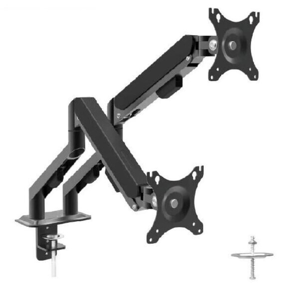 Shintaro Dual Monitor Mount for Up to 27" Screen, Gas Spring Arms, F-Clamp & Bolt, Tilt, 9kgs Max Load Weight