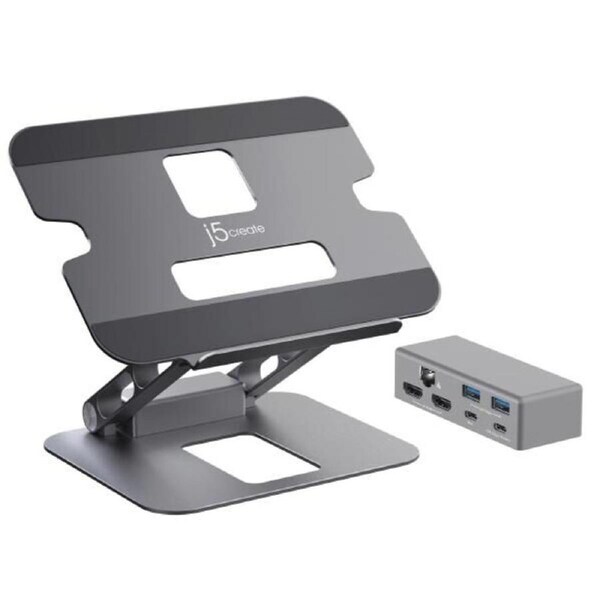 J5create JTS427 Multi-Angle Dual HDMI Docking Laptop Stand & USB-C 100W PD Pass