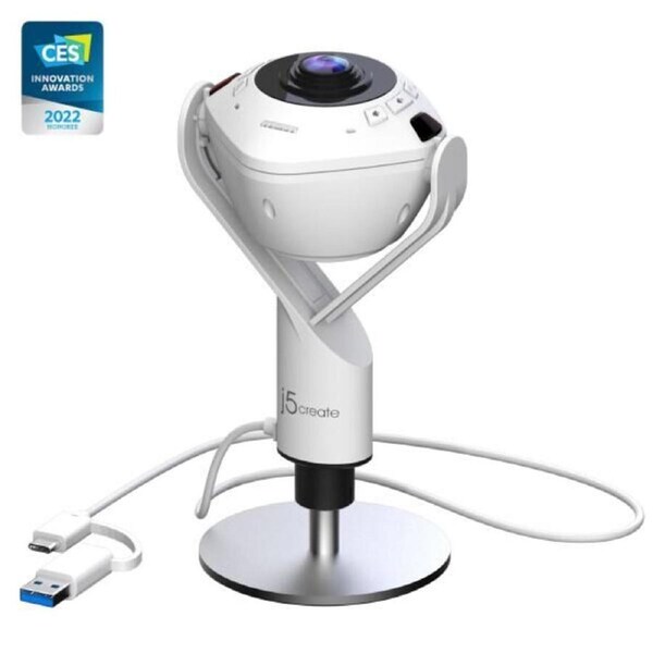J5create 360 All Around Webcam with Speakerphone - USB-C/USB-A & Remote Control, Built-in omnidirectional microphone, Ideal for conference calls