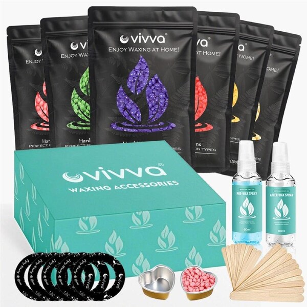Vivva Brazilian Hard Wax Beads 600g Waxing Tool Set for Eyebrow, Face, Body, and Leg Hair Removal, Ideal for Home or Salon Use