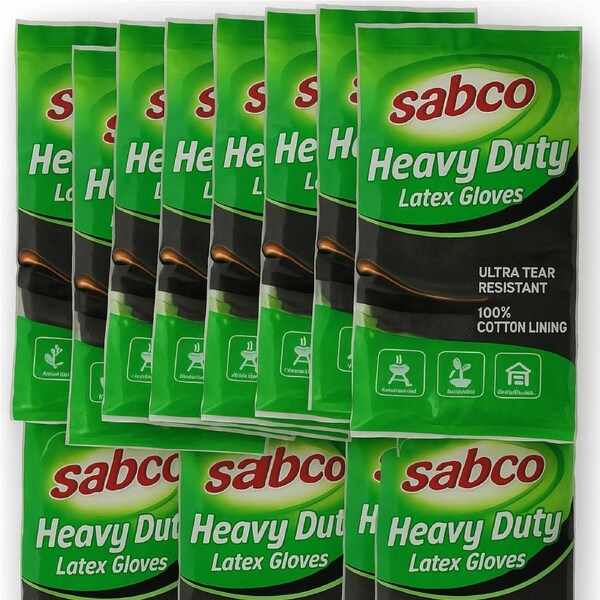 12 Pairs Sabco Heavy Duty Latex Gloves w/ Cotton Lining - Large Size