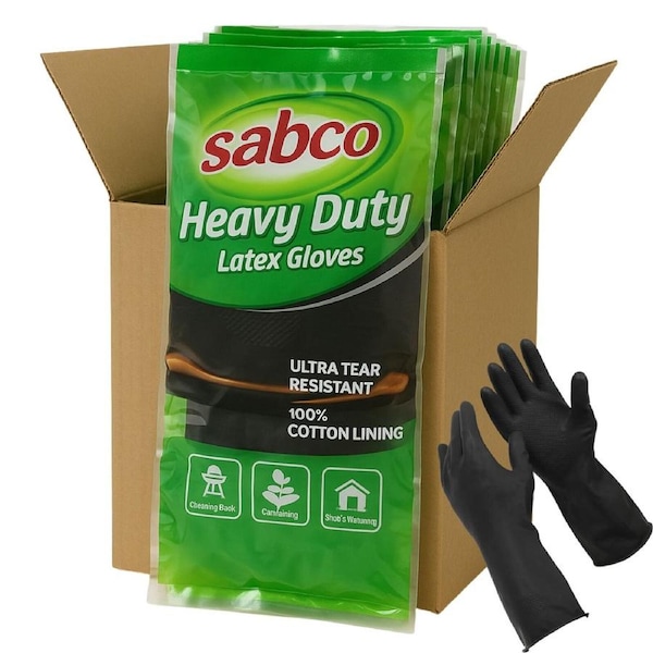 96 Pairs Sabco Heavy Duty Latex Gloves w/ Cotton Lining - Large Size Bulk (1 Carton)