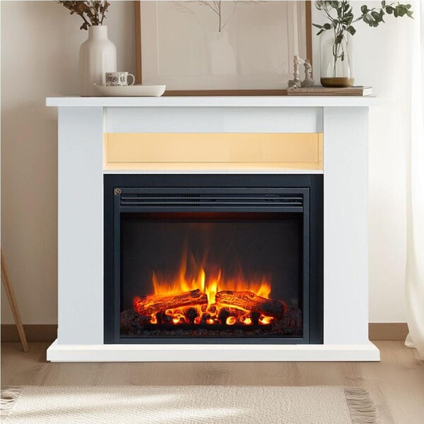 Quartz 2000W Electric Fireplace Heater White Mantel Suite