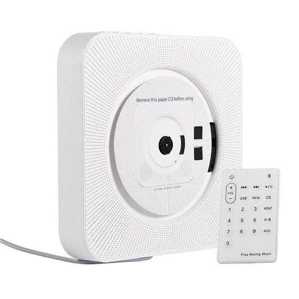 Tooleroo Wall Mountable CD Player Speaker - Bluetooth HiFi FM Radio White