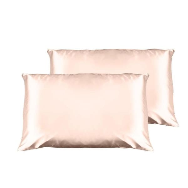 Casa Decor Luxury Satin Pillowcases Cover Twin Pack 51x76cm Champagne Pink