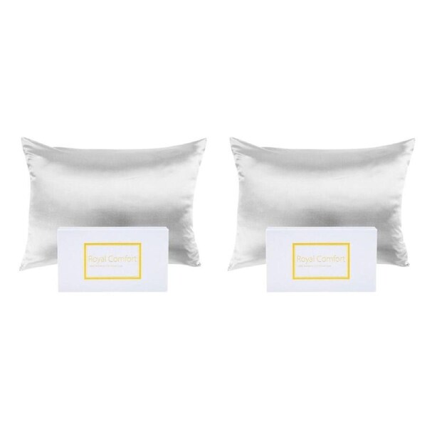 2PK Royal Comfort Pure Silk Pillowcase Single Pack Pillow Case 51x76cm Silver
