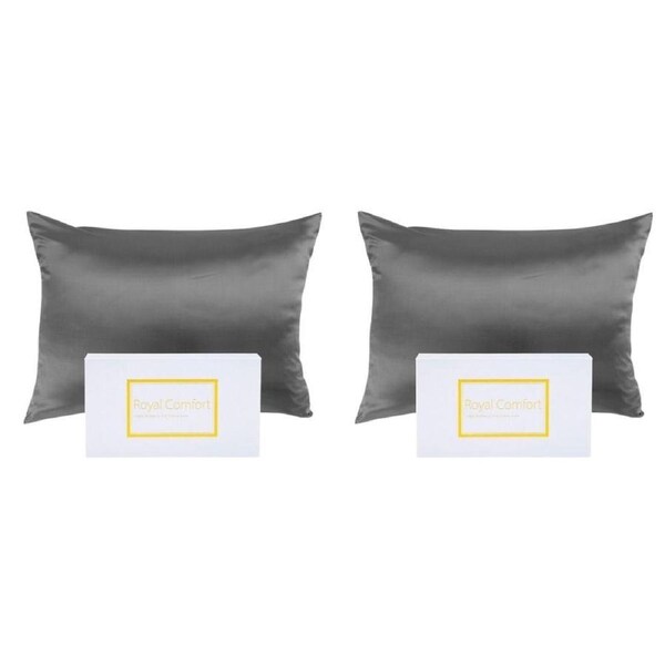 2PK Royal Comfort Pure Silk Pillowcase Single Pack Pillow Case 51x76cm Charcoal