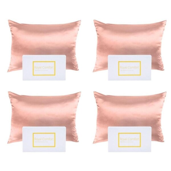 4PK Royal Comfort Pure Silk Pillowcase Single Pack Pillow Case 51x76cm Blush