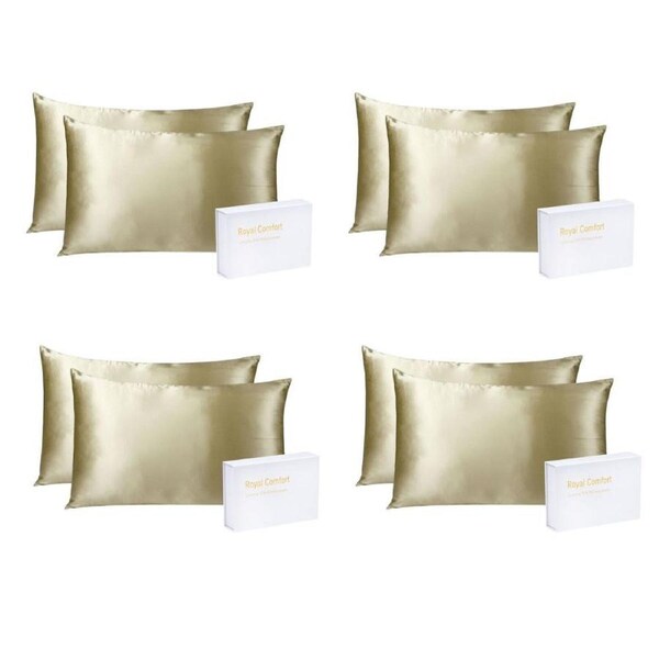 4PK Royal Comfort Mulberry Silk Pillowcase Twin Pack Cover 51x76cm CHMPGNE