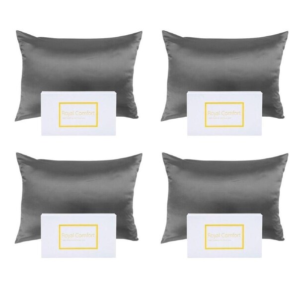 4PK Royal Comfort Pure Silk Pillowcase Single Pack Pillow Case 51x76cm Charcoal