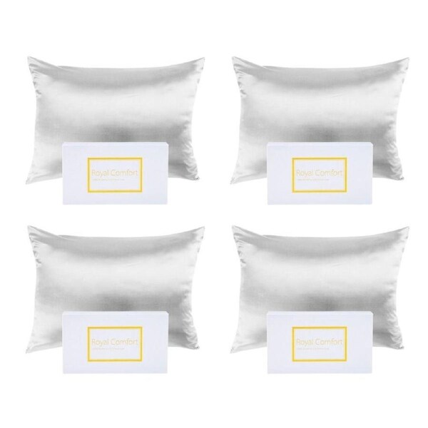 4PK Royal Comfort Pure Silk Pillowcase Single Pack Pillow Case 51x76cm Silver