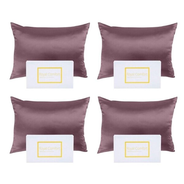 4PK Royal Comfort Mulberry Silk Pillowcase Cover Twin Pack 51x76cm Malaga Wine
