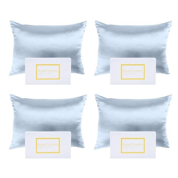 4PK Royal Comfort Pure Silk Pillowcase Single Pack Protector 51x76cm Soft Blue