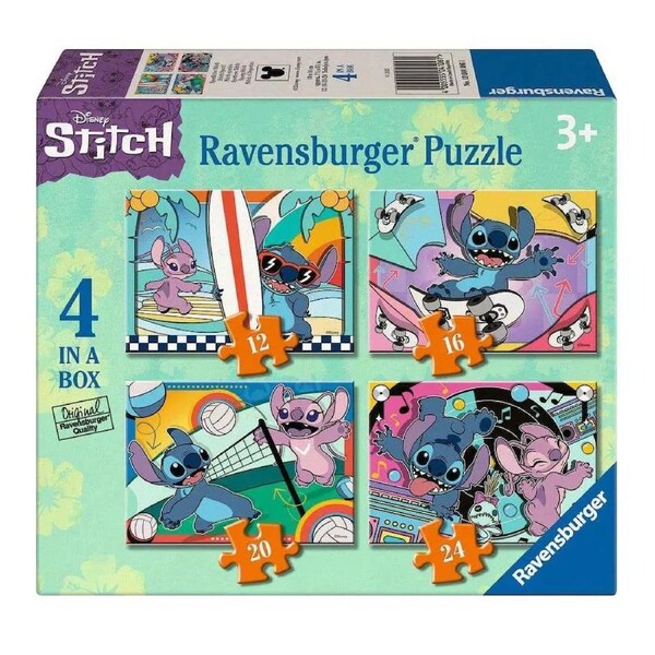 Ravensburger Disney Stitch and Angel 4 in a Box 12, 16, 20, and 24 Piece Jigsaw Puzzle