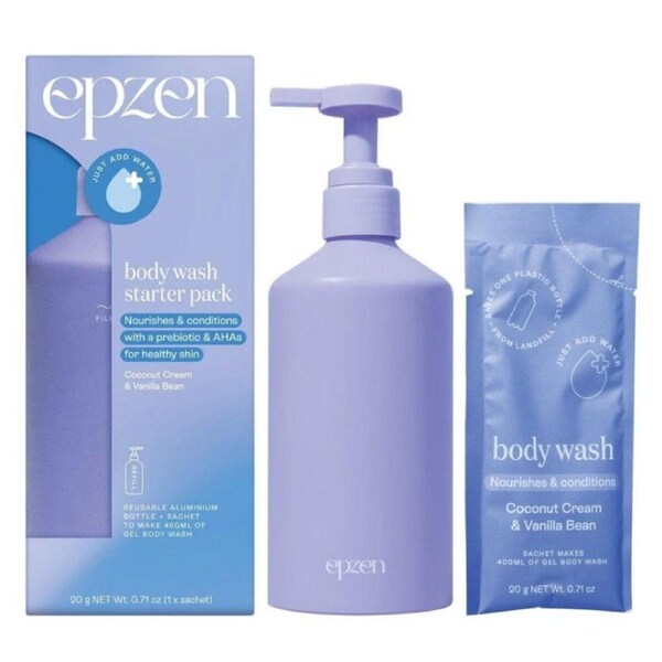 Epzen Body Wash Starter Pack Aluminium Bottle + 1 Refill Coconut Cream and Vanilla Bean