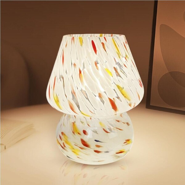 Clora 2 PACK Mushroom Lamp Glass Table Lamp Bedside Lamps 3 Color Temperature Night Light Home Decor - Colorful