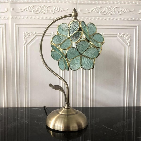 Clora Bedside Table Lamp Stained Glass Blossom Flower Stepless Dimmable Bedroom