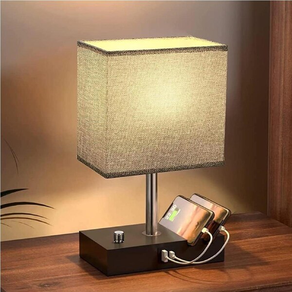 CLORA 2 Pack Bedside Table Lamp Dimmable Nightstand Lamp with USB Ports Phone Stands GRAY