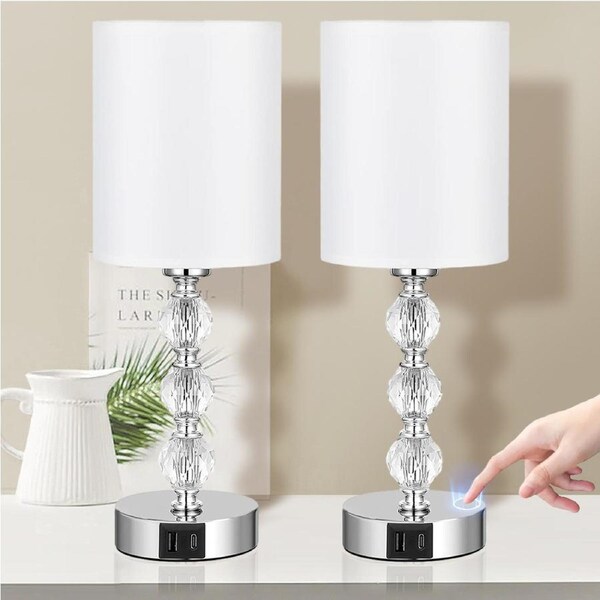 Clora 2 Pack Touch Bedside Crystal Lamp Bedroom Nightstand USB Port 3 Way Dimmable