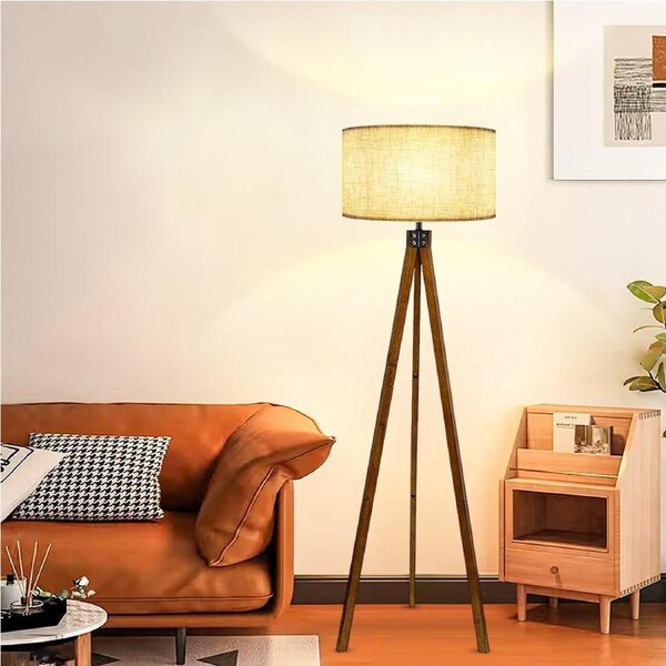 Clora Floor Standing Lamp Wood Tripod Bedroom Living Room Office Home Decor Light